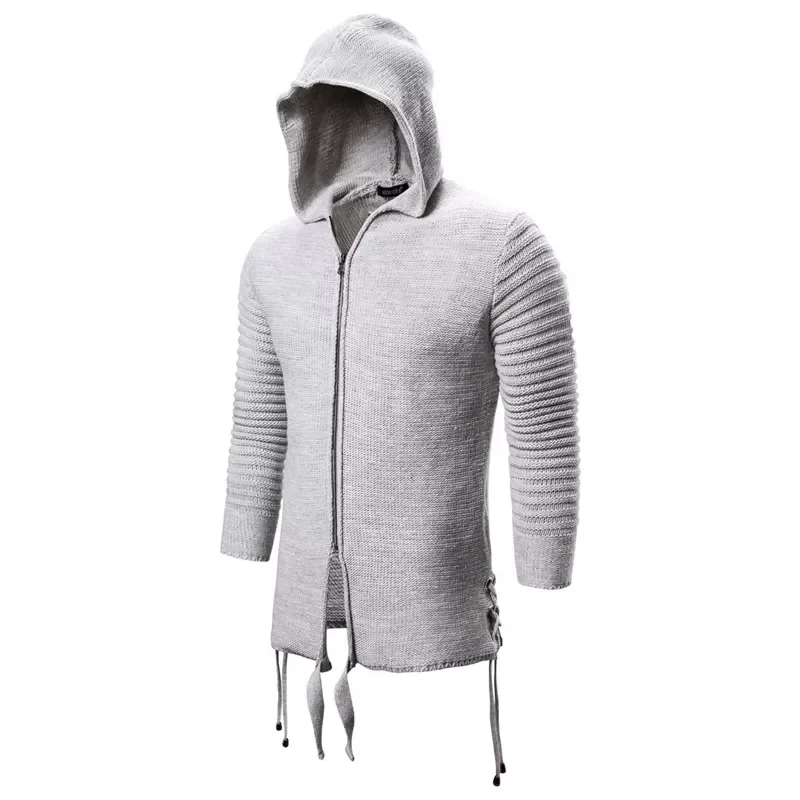 

Clothes Casual Coat Beige Striped Spliced Knitted Cardigan Man Full Zip Mens Sweaters Warm Winter Hooded Mans Sweater Male