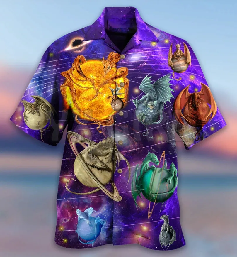 Dragon Planet Love Life Hawaiian Shirt 3D printed Short sleeve t shirts Tops camisas