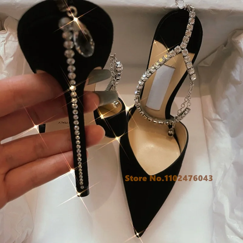 Summer Rhinestone High Heels Sandals Pointed Toe Stiletto Heel Ornament Women's Shallow Shoes Party Wedding Bridal Shoes