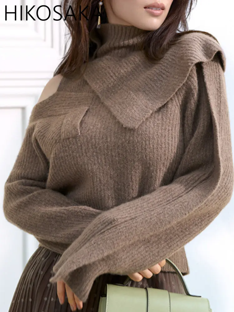 Японский модный свитер асимметричного покроя с воротником хомут Y2k топ пикантные