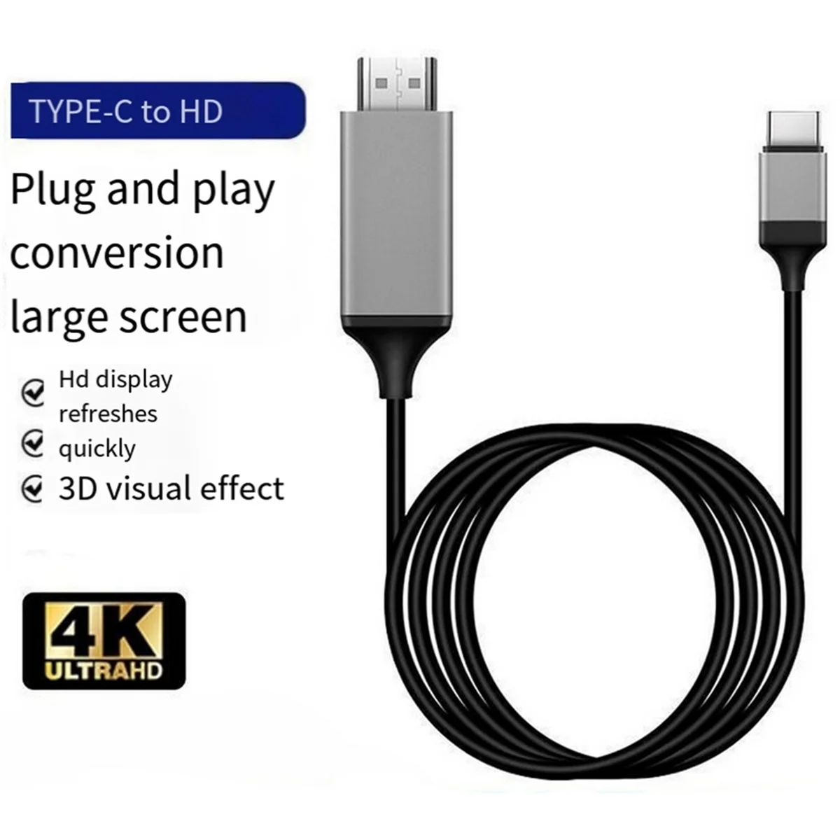 Кабель USB3.1 4K HDTV совместимый с Type-C к HDMI для телефона Android подключения ТВ кабель