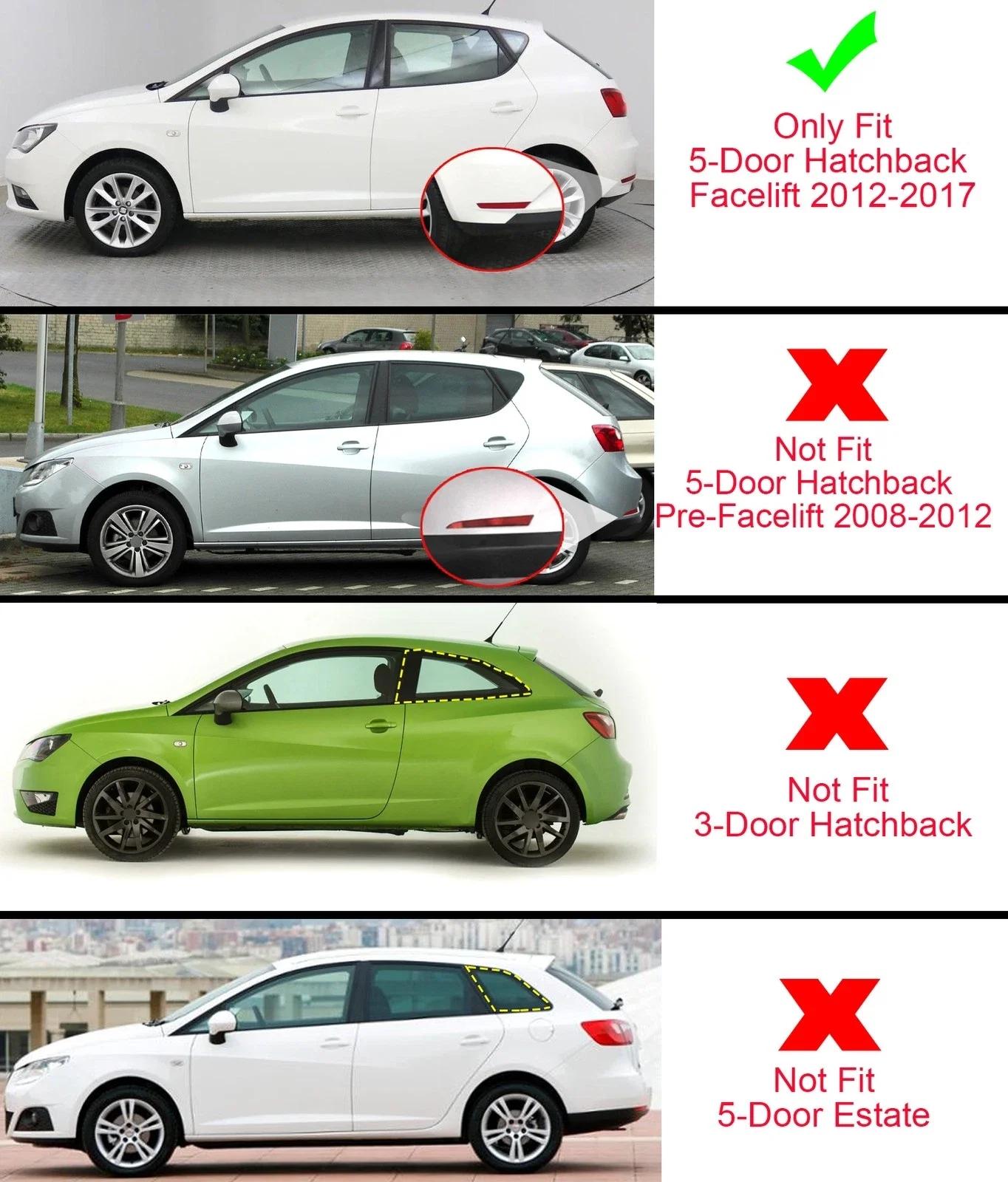 Фото Накладка-жалюзи на заднее боковое окно (1/4) для Seat Ibiza 2008-2012, декоративная накладка на заднее боковое окно автомобиля №2
