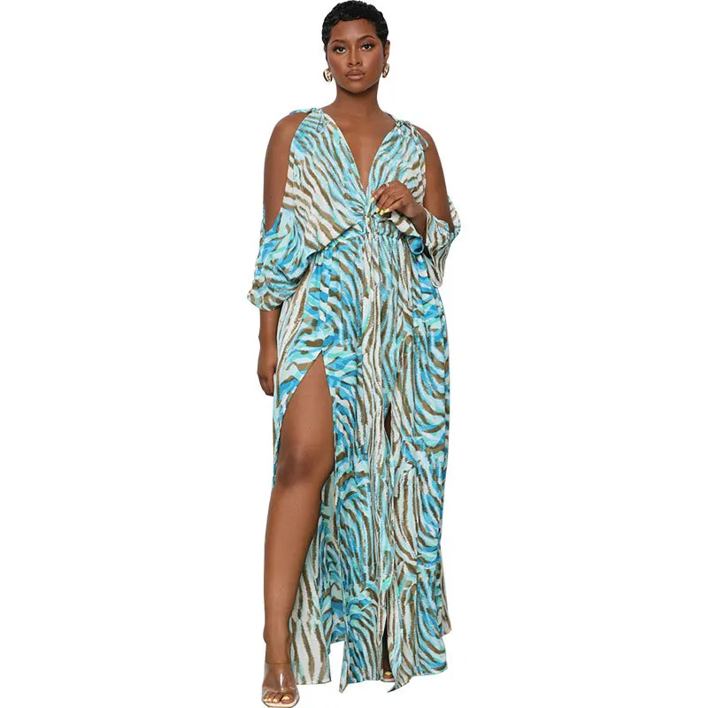 African Dresses for Women 2022 African Print Dresses Summer Fashion Style African Women V-neck Polyester Long Dress