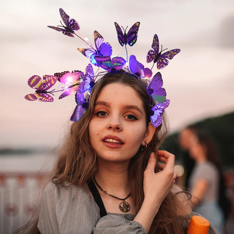 

Butterflies Luminous Hair Hoop Glowing LED Insect Headband Costume Cosplay Props Glow In Dark Festival Costume Glowing Hair Hoop