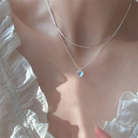 double layer moonstone tiny love heart pendant necklace clavicle chain for women trendy cute butterfly choker wedding jewelry