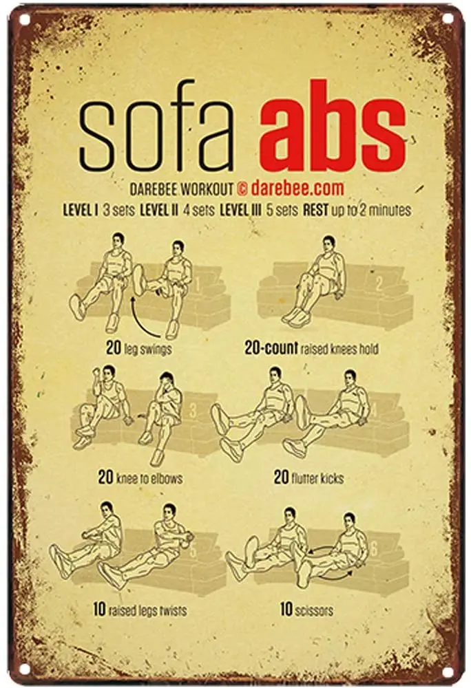 Sofa Abs Tin Metal Signs Wall Art Thick Tinplate Print Poster Decoration for GYM | Plaques &amp