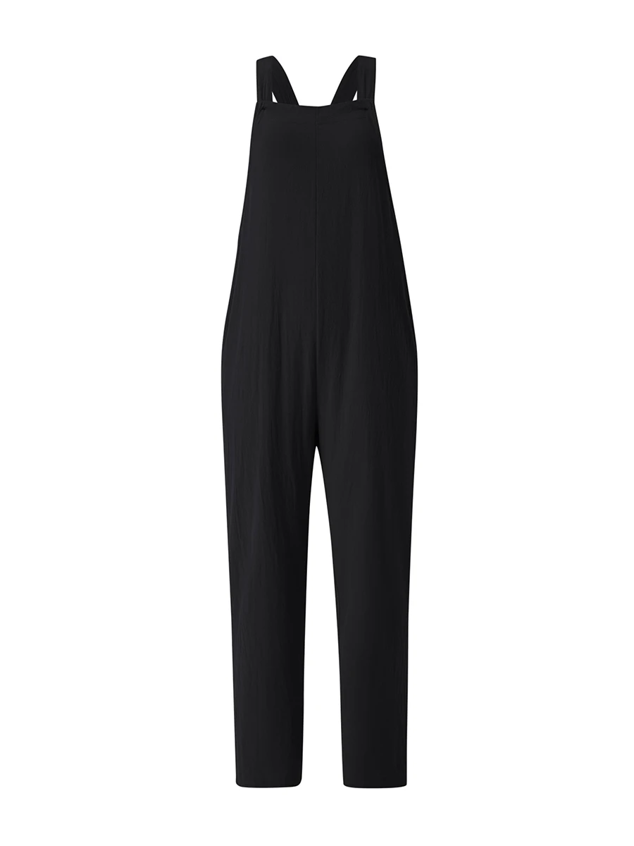 

Women s Suspender Wide Leg Dungarees Plain Color Button Shoulder Straps Short Overalls Ladies Loose Jumpsuit