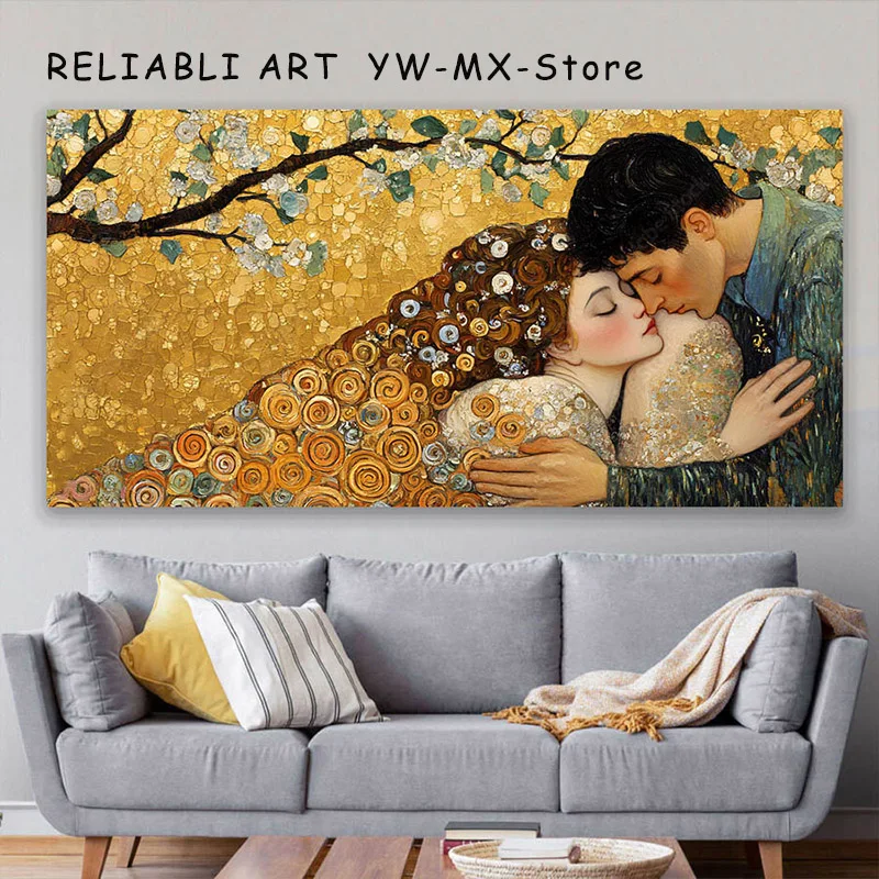 Винтажная пара в стиле Климта подчеркивающая портретную холст картина постер и