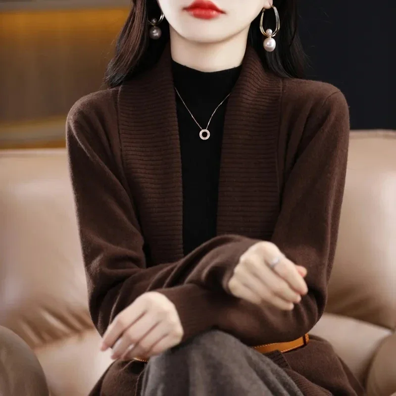 Женский вязаный кардиган средней длины новое пальто на осень/зиму свободные