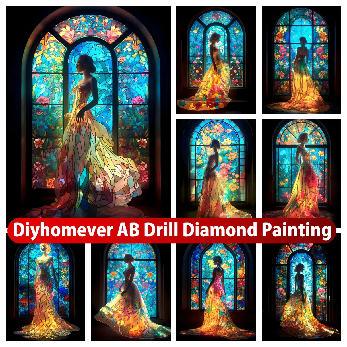 

Stained Glass Woman 5D DIY AB Diamond Painting Embroidery Fantasy Girl Cross Stitch Mosaic Picture Handmade Home Decor Gift