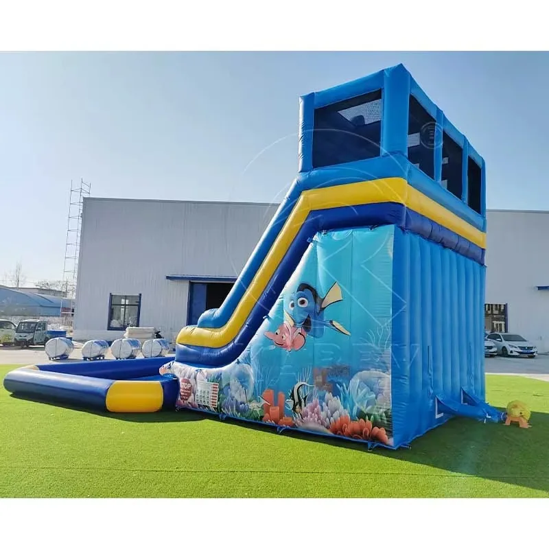 Фото Популярные надувные водные горки Octopus Aqua Park с отсоединяемым бассейном, красочные надувные батуты-горки для водных развлечений №5