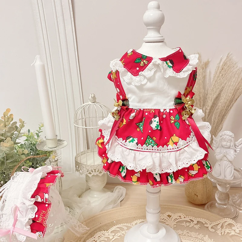 

Красный Рождественский принт Милый Колокольчик Декор вечерние платья для маленькой средней собаки Модная ручная работа хлопковая одежда д...