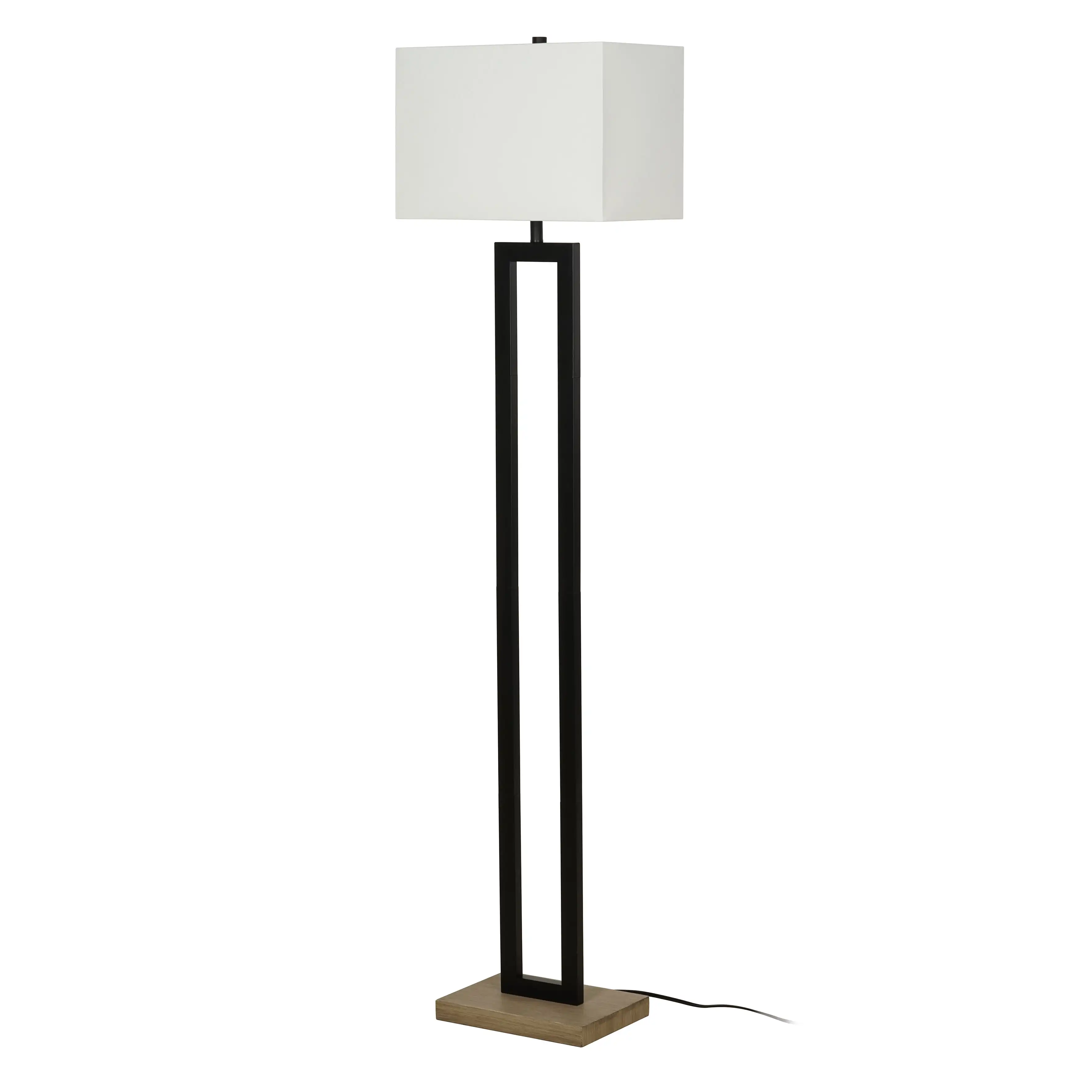 

HMTX 61"H Metal Windowpane Floor Lamp, Black Finish with Real Wood Base