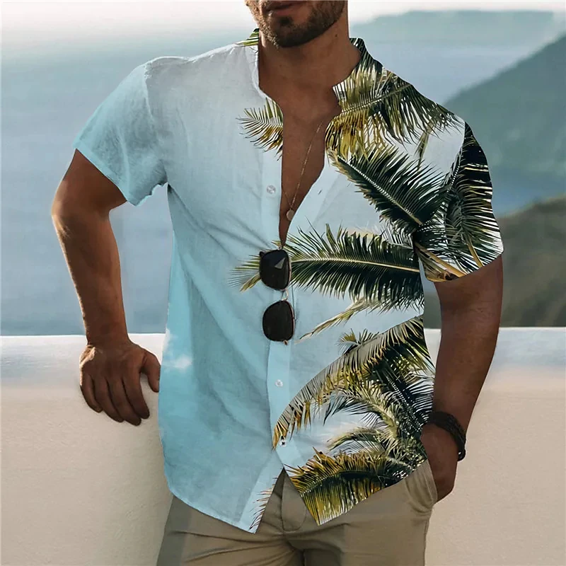 Hawaiian men's short-sleeved shirt, coconut tree 3D print beach shirt, 5XL, fashionable, hot in 2023 summer