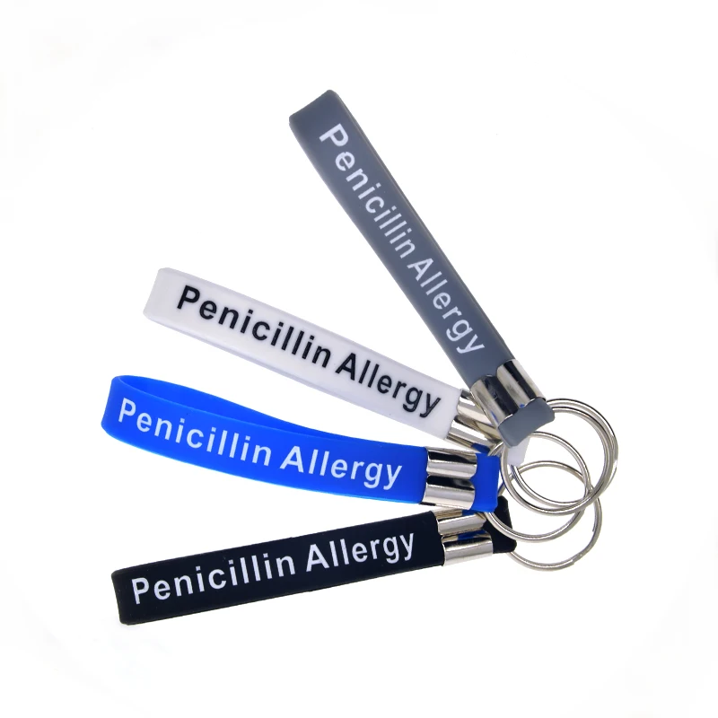 

1 Pcs Penicillin Allergy Silicone Wristband Keychain Engraved and Ink Filled Color