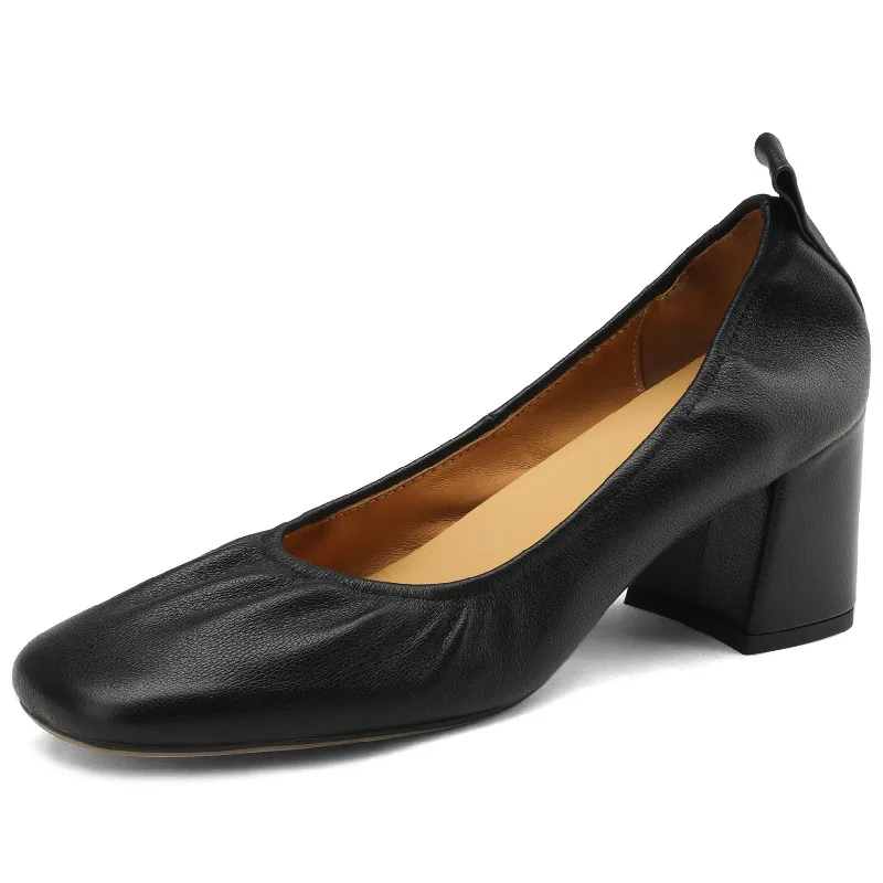

Dilalula Basic Women Pumps Elegant Fashion Genuine Leather Thick High Heels Shoes Woman Spring Summer Office Ladies Party