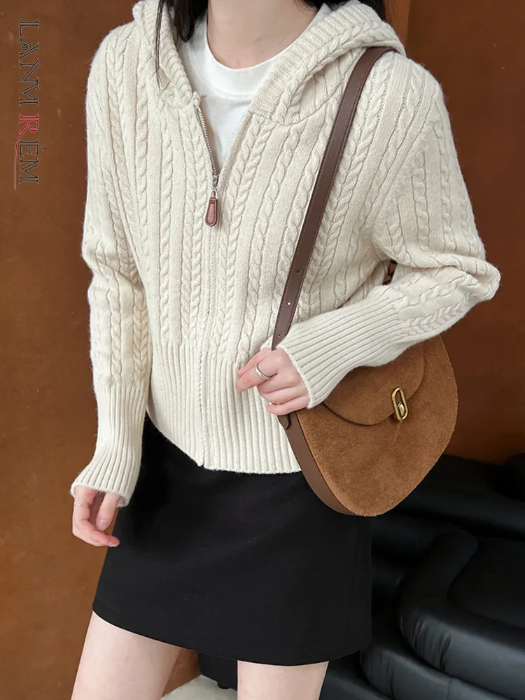 [LANMREM] вязаный кардиган с капюшоном свитер женские офисные теплые свободные