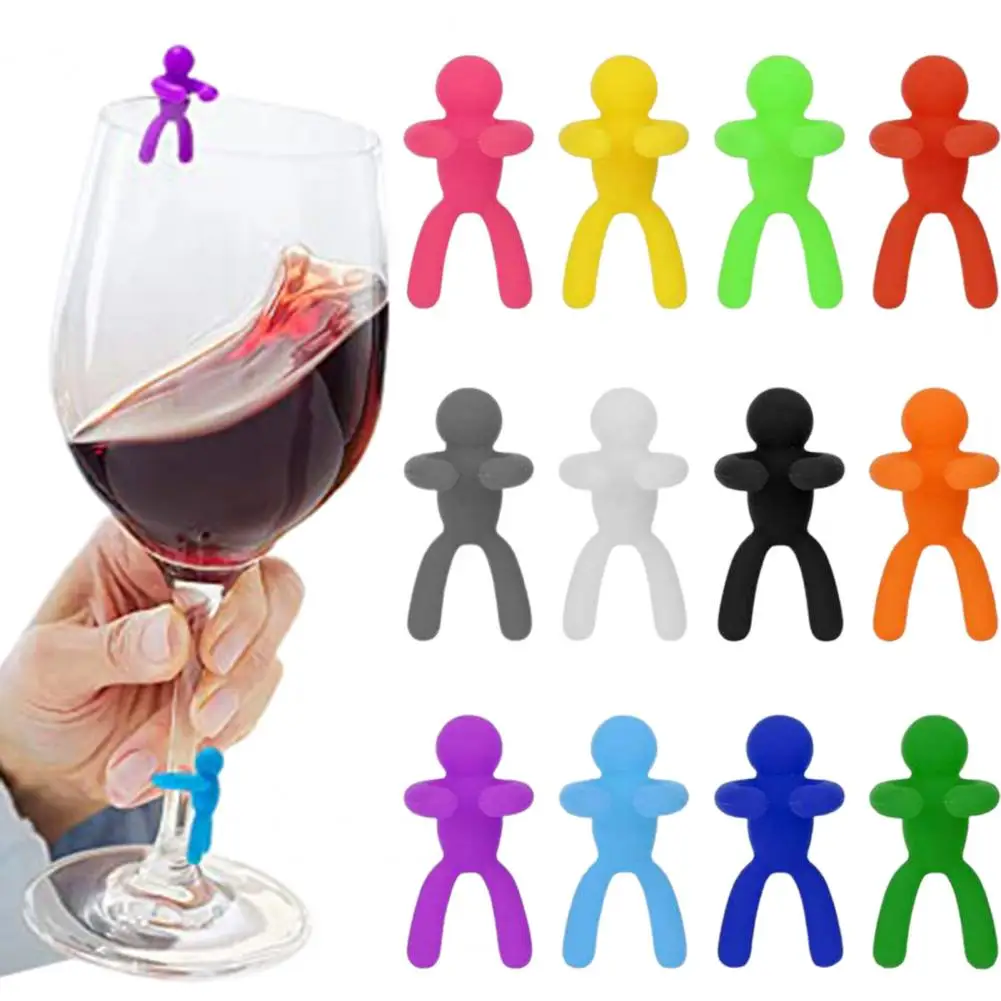 

12Pcs small man Drink Markers Wine Glass Tags Drink Charms Cocktail Picks gel small man wine cup marker red wine cup mark