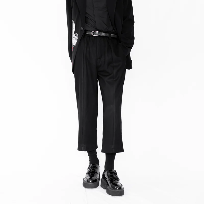 

Black Men's Casual Tweed Harlan Pants Fashion New Simple Large Wool Wide Leg Pants Youth Fashion Versatile Loose Capri Pants