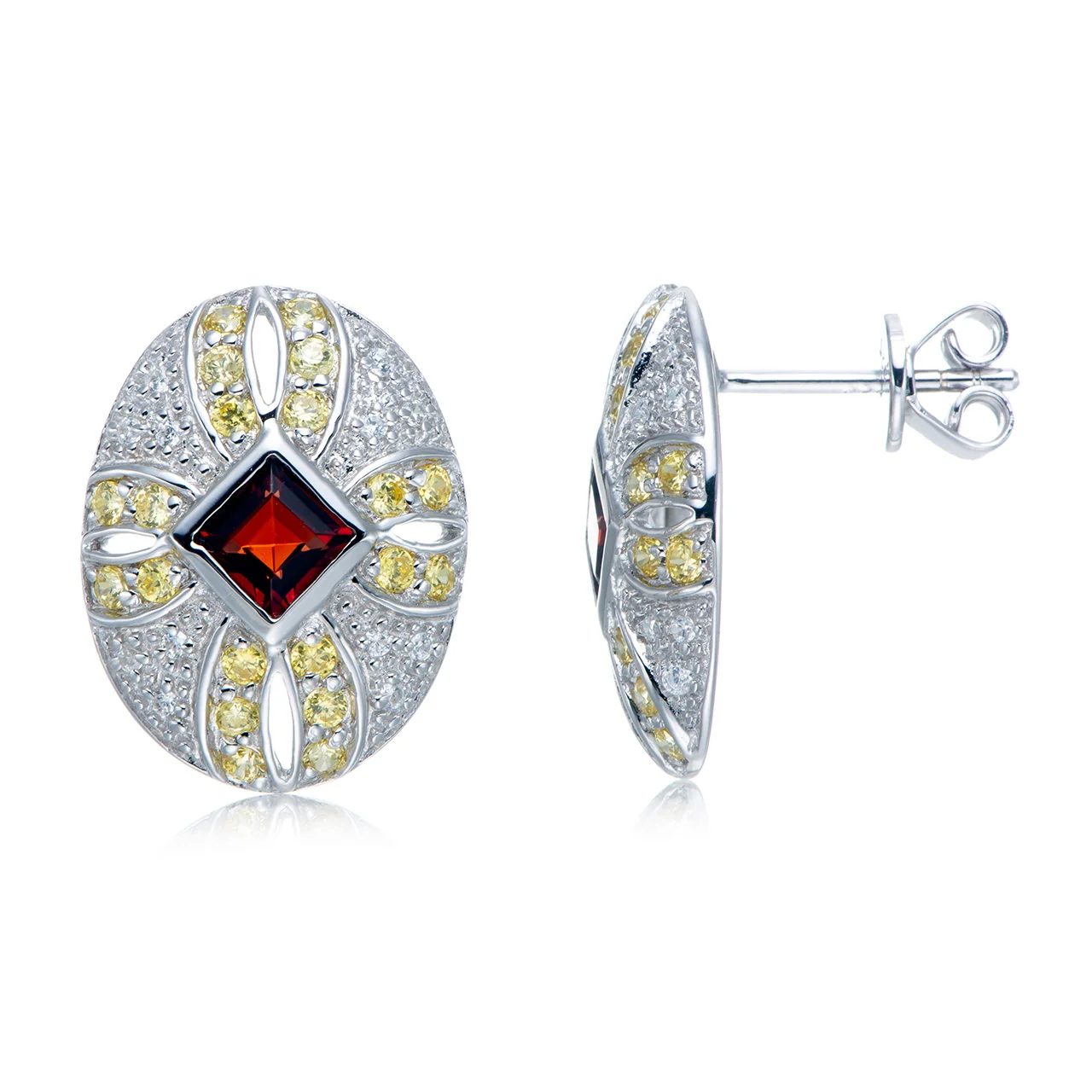 

Серьги-кольца из серебра 925 пробы с гранатом и белым фианитом