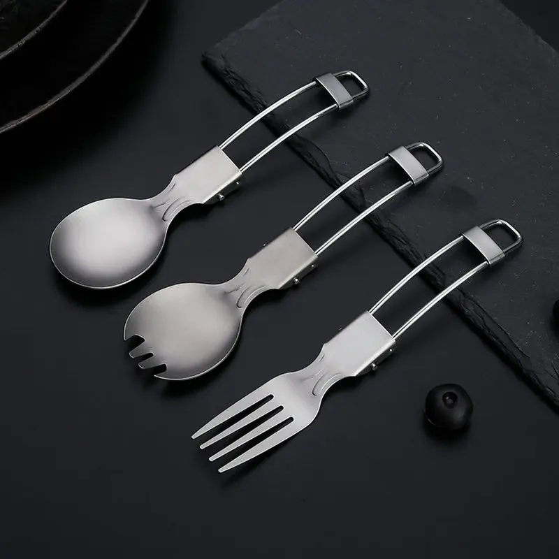 Titanium Folding Spoon Outdoor Camping Household Salad Fork Alloy Picnic Cutlery Lightweight Dinner Tableware Travel Backpacking