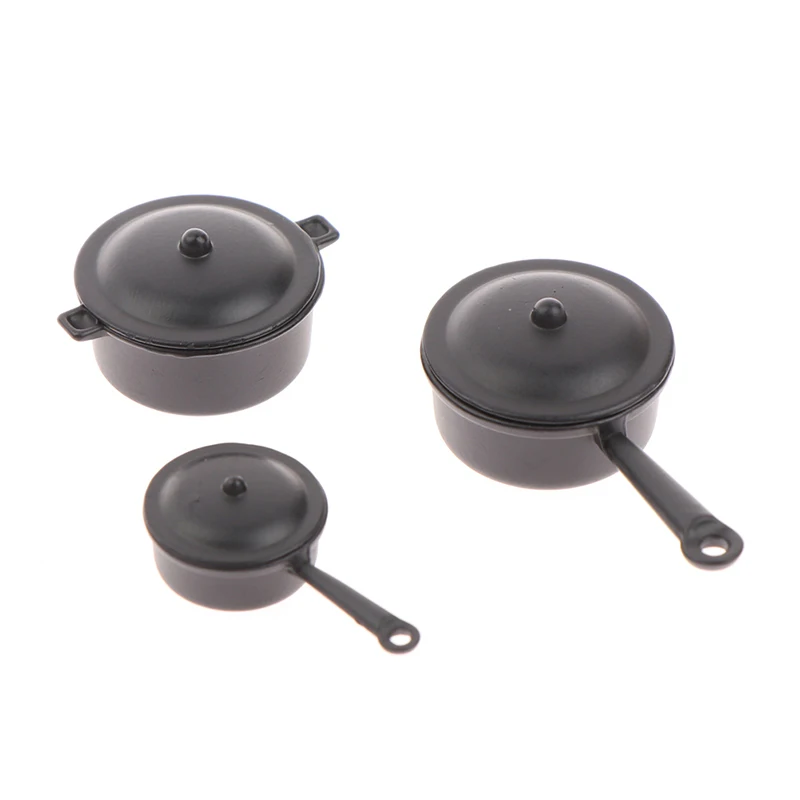 

3pcs in 1set 1:12 Dollhouse Miniature Long Handle Pot and Milk Pot Kitchen Tableware Decoration