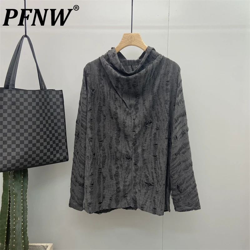

PFNW Men's Autumn New Yamamoto Style Long Sleeve T-shirt Holes Worn-out Beggar Niche Tide Top Punk Gothic Darkwear Chic 12Z4760