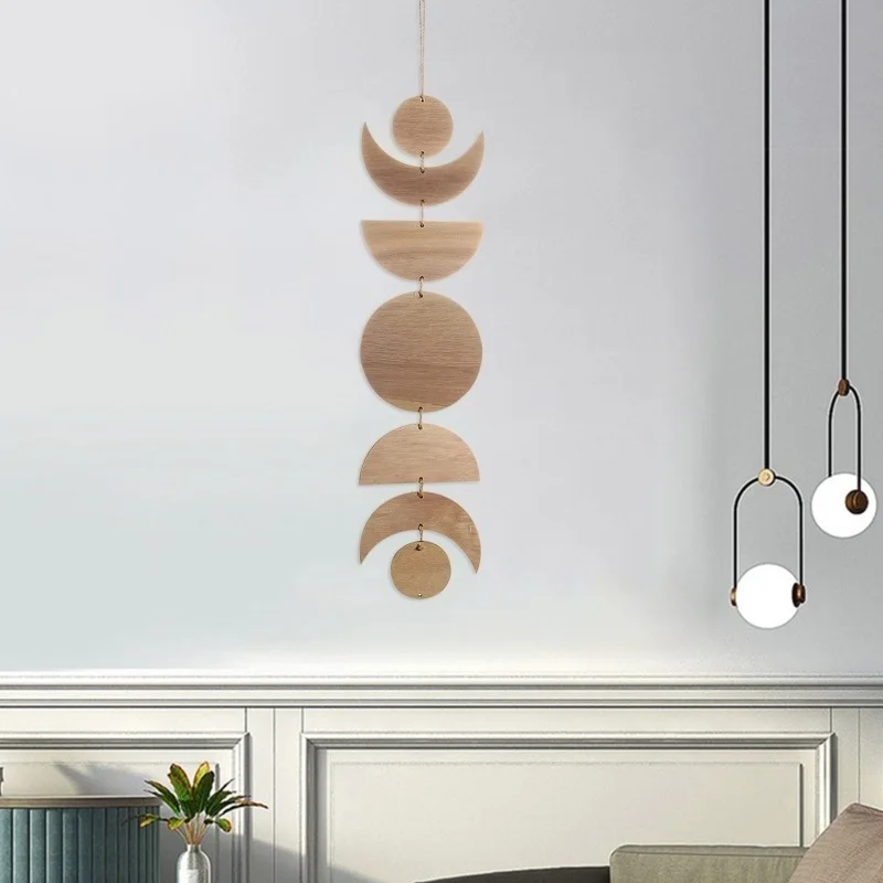 

Boho Moon Star Wood Chip Pendant Bohemian Wall Hanging Decoration Tassel Gift