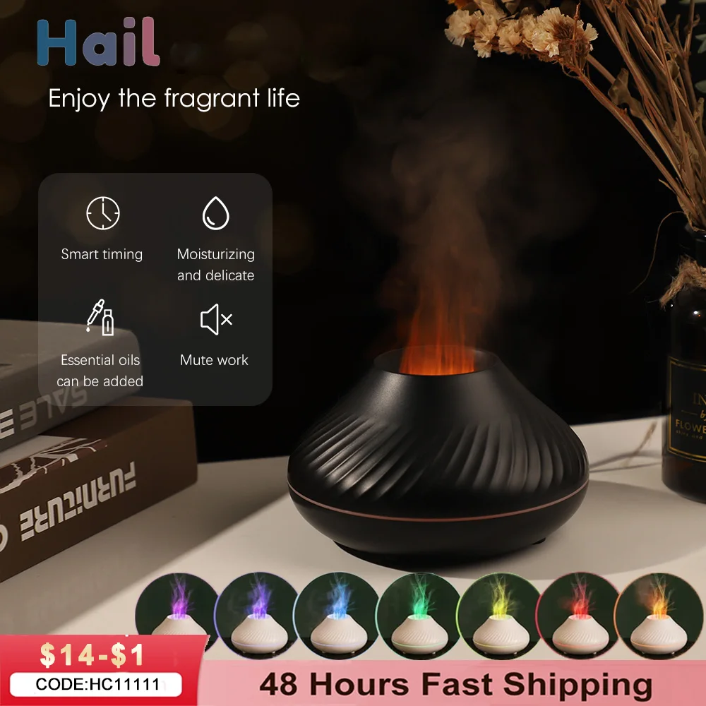 

Volcanic Flame Aroma Diffuser Essential Oil Lamp USB Portable 130ml Air Humidifier with Color Night Light Mist Maker Fogger Led