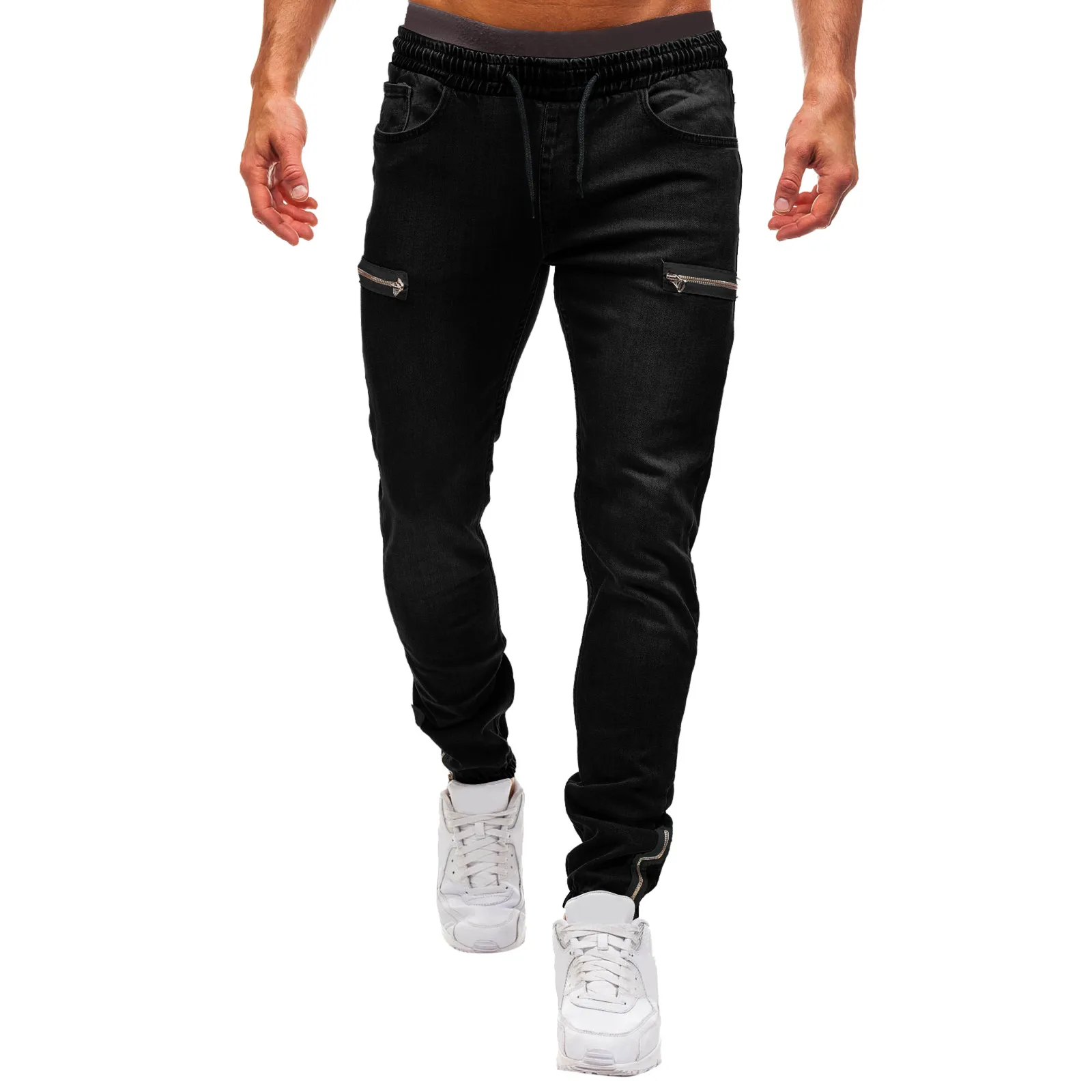 Men Fashion Casual Short Trousers Pure Colour Jean With Zipper Pocket Jean Trouser Solid Fashion Jean