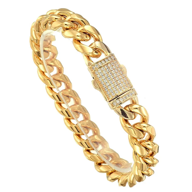 

New 6/8/10/12/14mm Wide Gold Color 316L Stainless Steel Miami Curb Cuban Link Chain Bracelet Necklace
