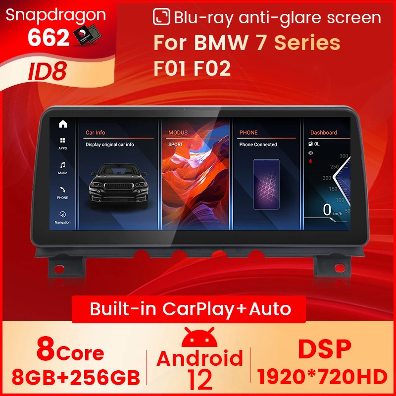 

12.3" Qualcomm 662 Android 12 Car Radio Multimedia Player Stereo GPS Navi Carplay For BMW 7 Series F01 F02 CIC NBT System BT5.0
