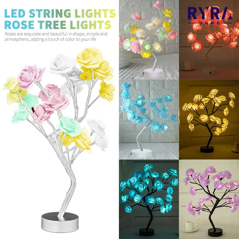 

LED Rose Flower Fairy Lights Night Lights Rose Flower Bonsai Tree Table Lamp USB Battery Operated Christmas Lights Home Decor