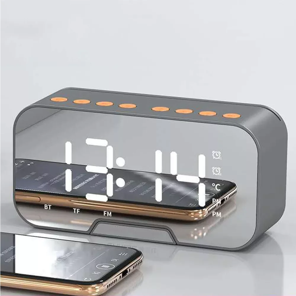 

Smart Digital Alarm Clock Multifunction Music Player Bluetooth-compatible Voice Call FM Radio Temperature Mirror Table Clock