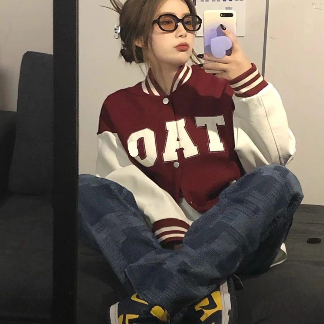 Женская бейсбольная куртка-бомбер осенняя Повседневная Свободная однобортная