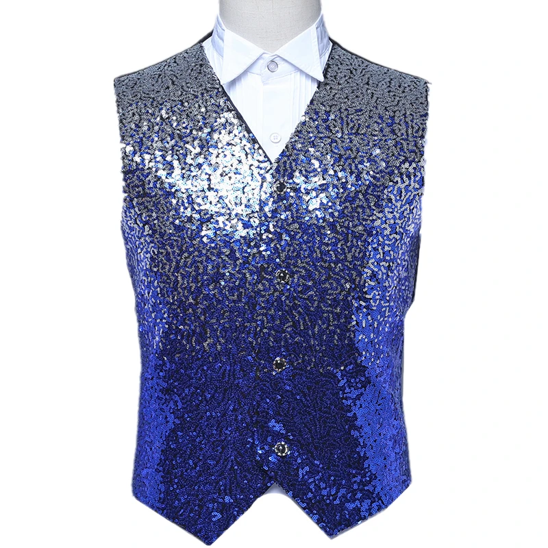 Синий блестящий жилет с украшением из блесток мужские жилеты для свадебных