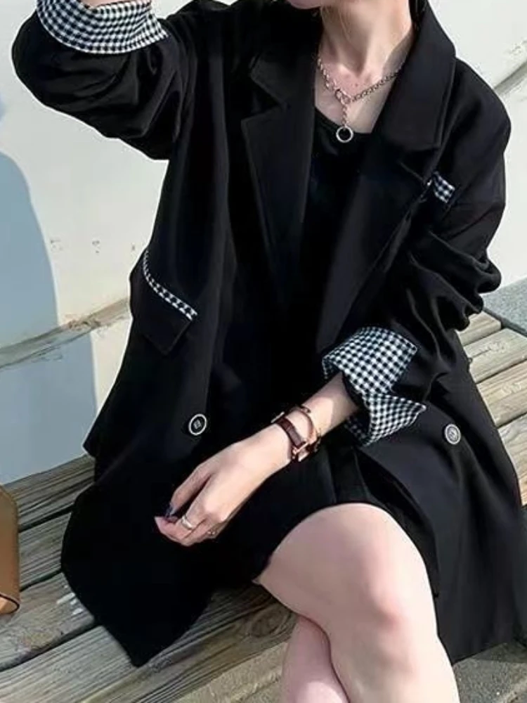 Black Suit Coat for Women In Spring Autumn 2023 New Korean Version Loose and Slim British Style Casual and Versatile Suit Trend