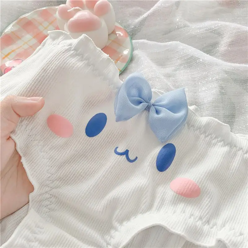 

Sanrios Kawaii Cinnamoroll трусики для девочек из чистого хлопка с мультяшным рисунком антибактериальные модные тонкие стильные студенческие трусы подарок на день рождения