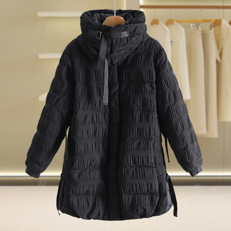 [Yao] 90 однотонный пуховик средней длины с воротником-стойкой на белом утином пуху