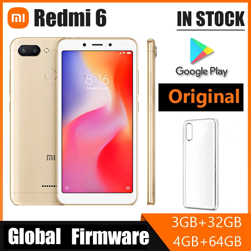 Original Cellphone Xiaomi Redmi 6 32GB/6 Smartphone Googleplay Android Cell Phone Face ing MT6762 Helio P22 (Random color)