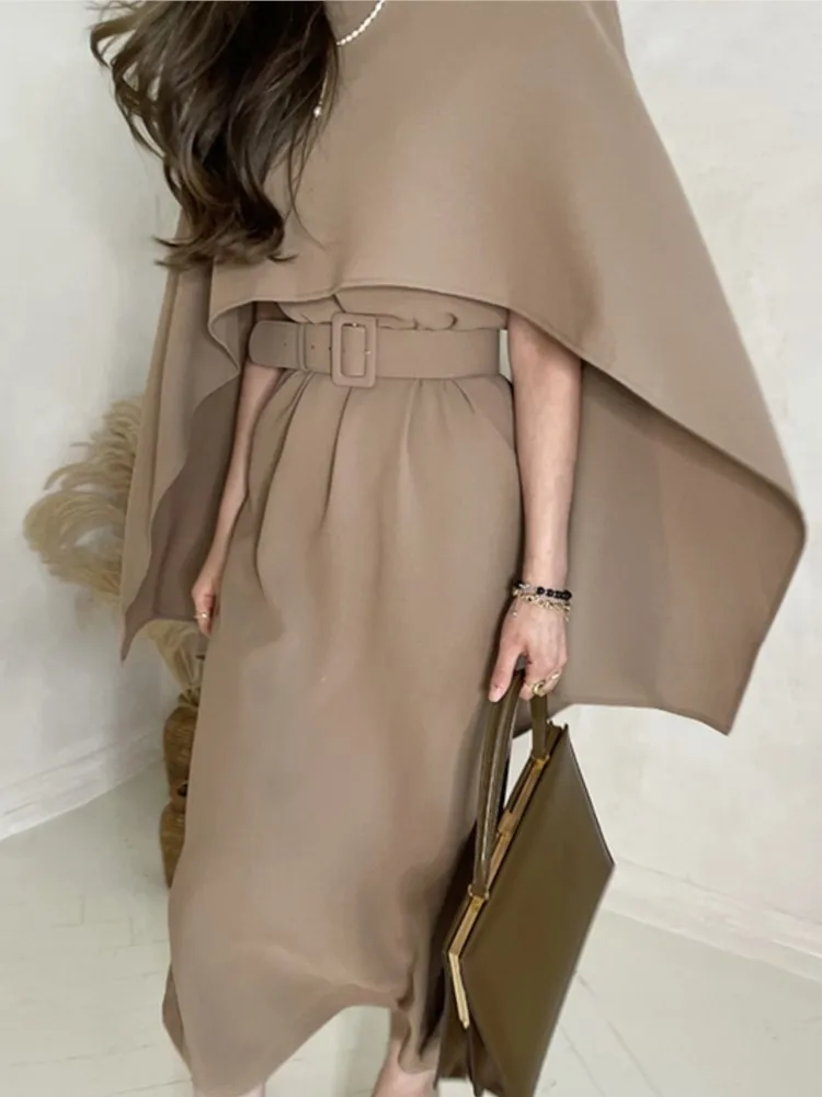 

Элегантное повседневное осеннее женское платье миди для вечерние, пикантное винтажное Деловое платье-накидка, женская уличная одежда, модн...