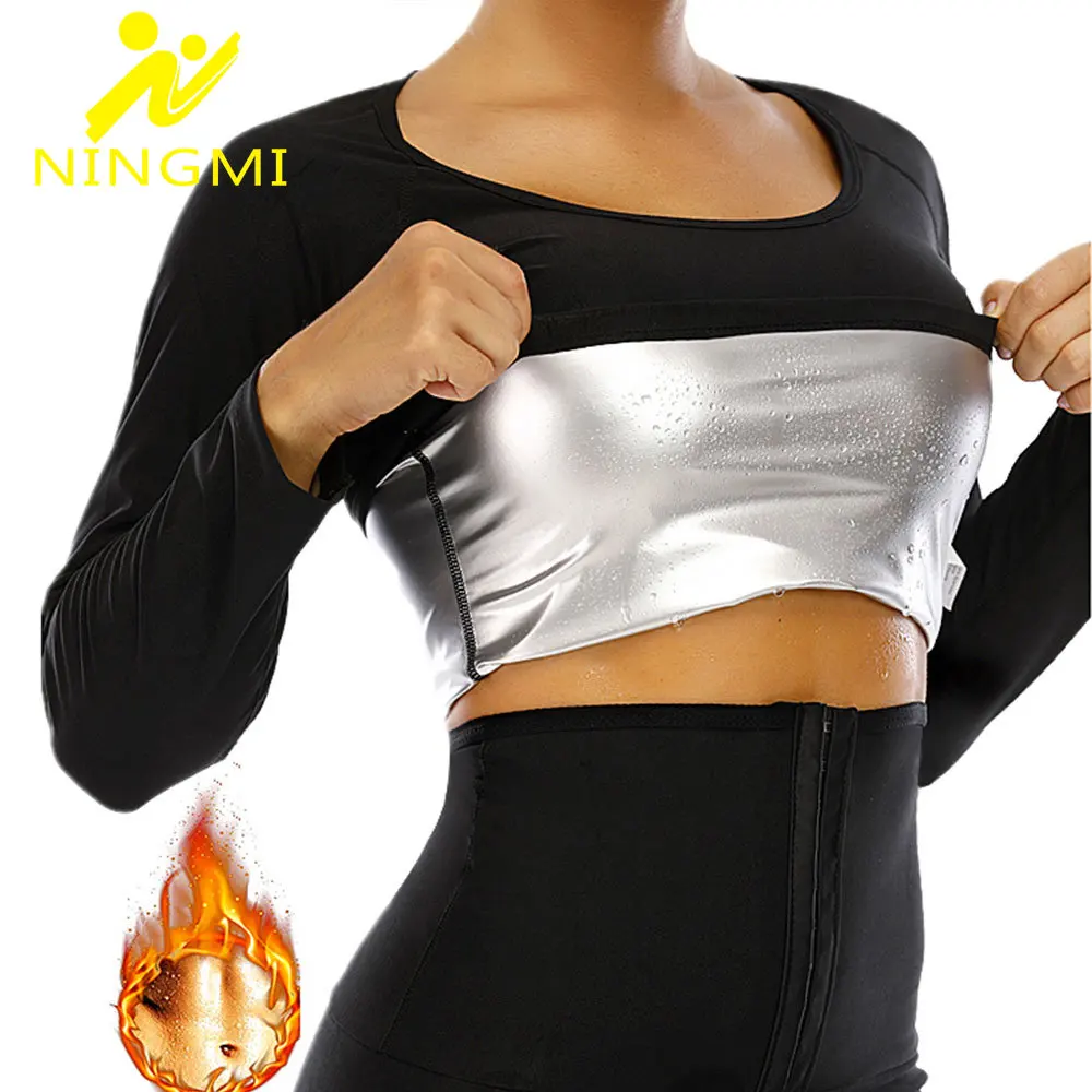 

NINGMI Women Sauna Top Long Sleeves Slimming Suit Body Shaper Fat Burner Hot Sweat Shirts Workout Weight Loss Fitness Trainer