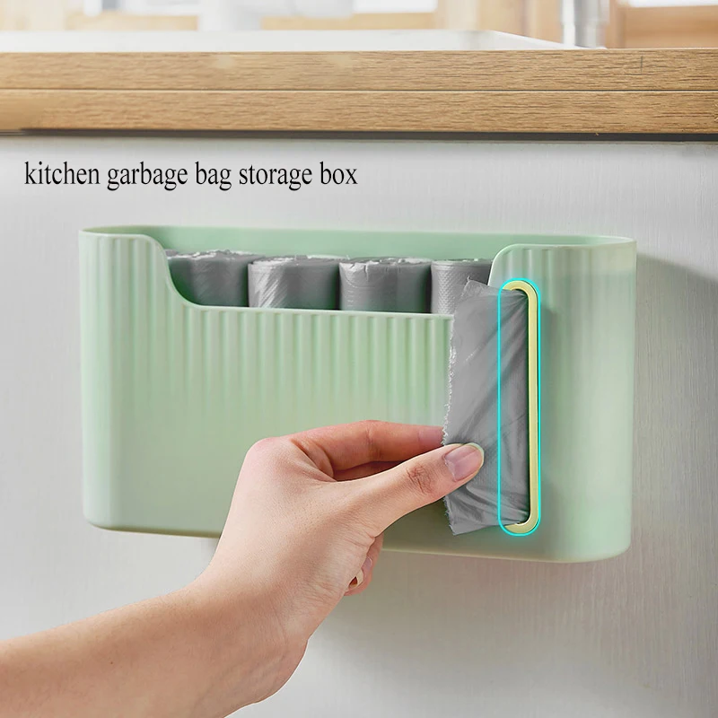 

Plastic Garbage Bag Storage Box Wall Mounted No Punching Removable Kitchen Storage Garbage Bag Organizer Kitchen Accessories