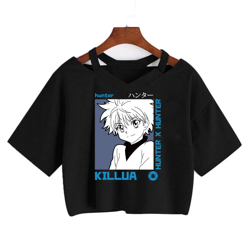 Hunter X Аниме футболка Женские Короткие топы футболки Harajuku Hisoka Kurapika Kawaii Killua Zoldyck