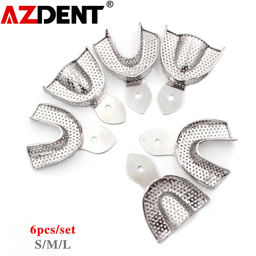 6 pz/set Azdent impronta dentale denti vassoio in acciaio inox autoclavabile dentista strumenti strumento da laboratorio