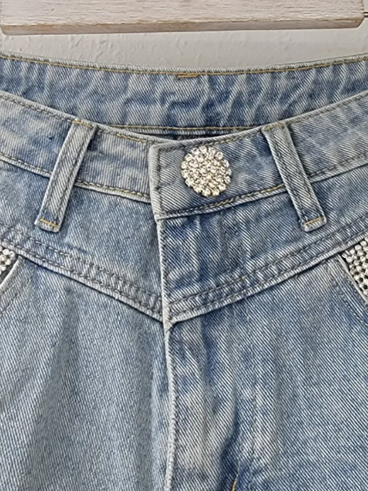 Женские джинсы с завышенной талией DEAT короткие джинсовые брюки широкими