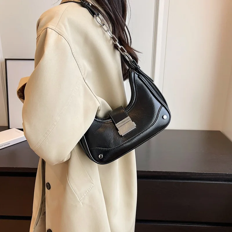 New Trendy Chain Crossbody Bag Retro Leather Underarm Shoulder Bags Fashion Textured Handbags for Women 2023 Designer Luxury