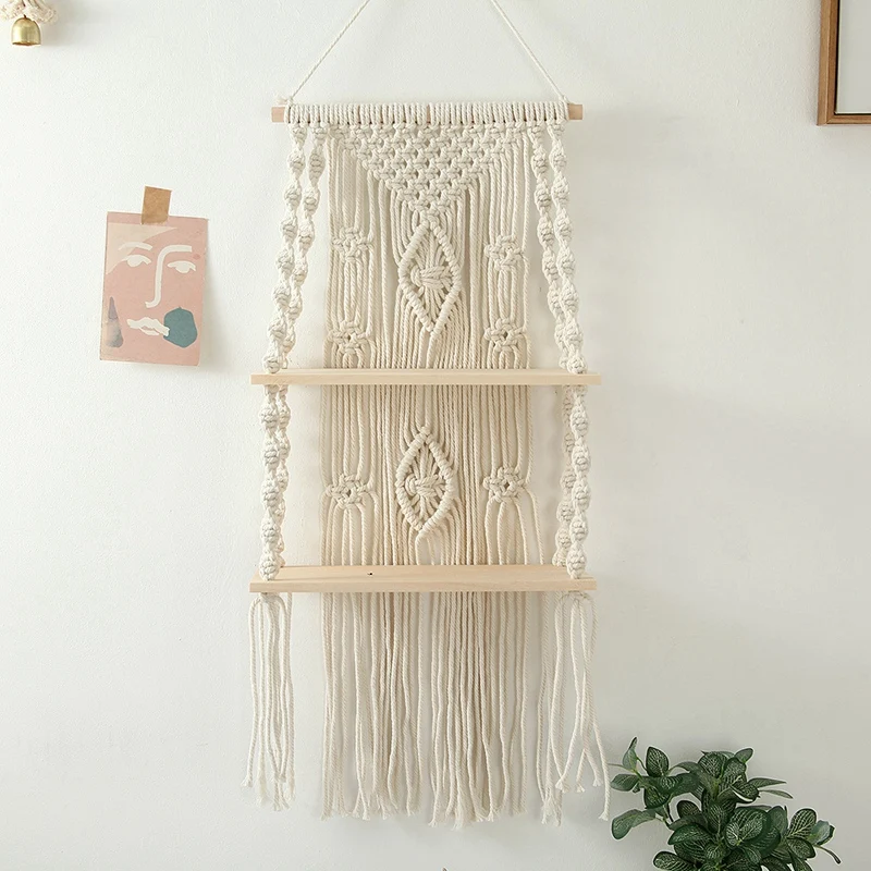 

Handmade Tassel Macrame Wall Hanging Shelf Boho Cotton Rope Woven Tapestry Plant Hanger Floating Shelf Home Room Decor