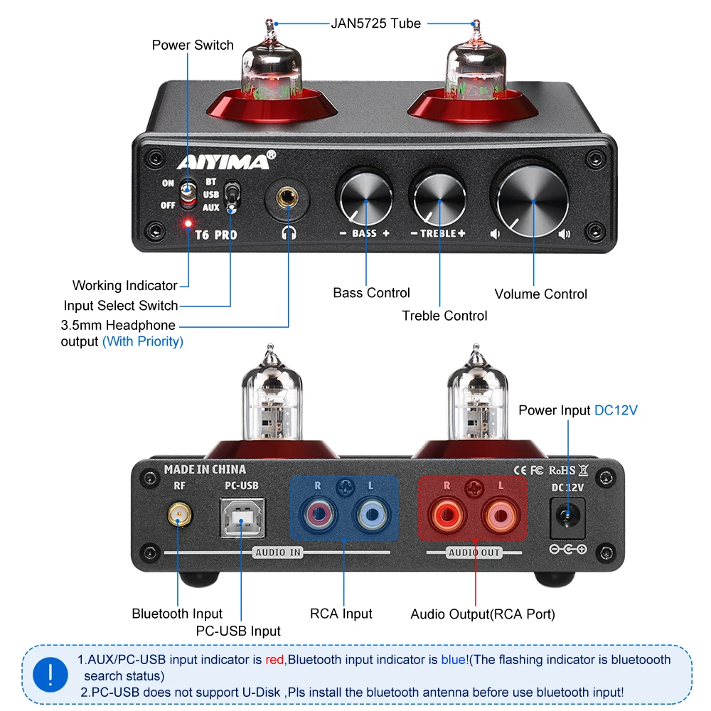 Предусилитель для наушников AIYIMA Bluetooth 5 0 T6 pro усилитель поддержка PC-USB DAC RCA QC3008 APTX