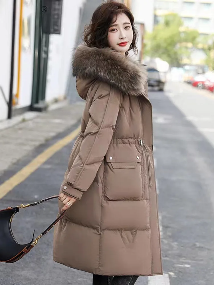 

2022 Fashion Real Raccoon Fur Thicken Women Jacket Outdoor Windproof Black Khaki Winter Coat 90% White duck down Long Parkas